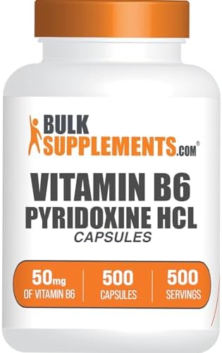 Cápsulas de Vitamina B6 BulkSupplements.com - 50mg de Piridoxina HCl, 1 Cápsula por Porción, 500 Cápsulas (Paquete de 1) - imagen 1