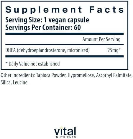 Vital Nutrients DHEA 25mg - Suplemento Vegano de DHEA Micronizado para Hombres y Mujeres - Apoya el Equilibrio Hormonal y el Metabolismo Saludable - - imagen 2