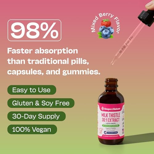 Gotas de Cardo Mariano con 80% de Flavonoides de Silimarina – Veganas, No Transgénicas, de Rápida Absorción – Suplemento para Hígado, Inmunidad y - imagen 3