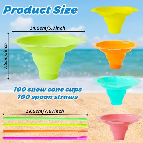 Jnnzzggu 200 Pzs Vasos de Nieve Coloridos con Cucharas y Popotes, Vasos de Plástico Reutilizables para Helados, Fiestas y Verano - imagen 2