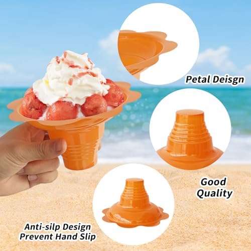 Jnnzzggu 200 Pzs Vasos de Nieve Coloridos con Cucharas y Popotes, Vasos de Plástico Reutilizables para Helados, Fiestas y Verano - imagen 3