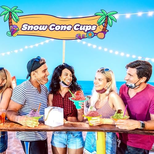 Jnnzzggu 200 Pzs Vasos de Nieve Coloridos con Cucharas y Popotes, Vasos de Plástico Reutilizables para Helados, Fiestas y Verano - imagen 5