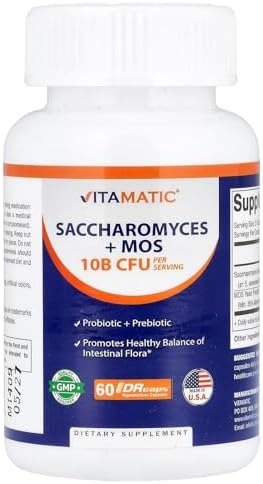 Vitamatic Saccharomyces Boulardii Probiótico 10B por Porción + Extracto de Levadura (Fracción MOS) 300 mg - 60 Cápsulas DR - Hecho en EE. UU. - imagen 1