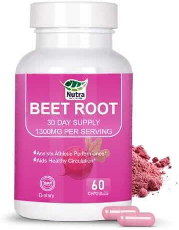 Cápsulas de Remolacha Orgánica - 1300mg de Polvo de Remolacha para Energía Natural - 60 Cápsulas Veganas que Apoyan la Presión Arterial, Rendimiento - imagen 1