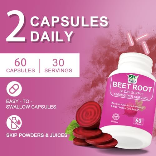 Cápsulas de Remolacha Orgánica - 1300mg de Polvo de Remolacha para Energía Natural - 60 Cápsulas Veganas que Apoyan la Presión Arterial, Rendimiento - imagen 4