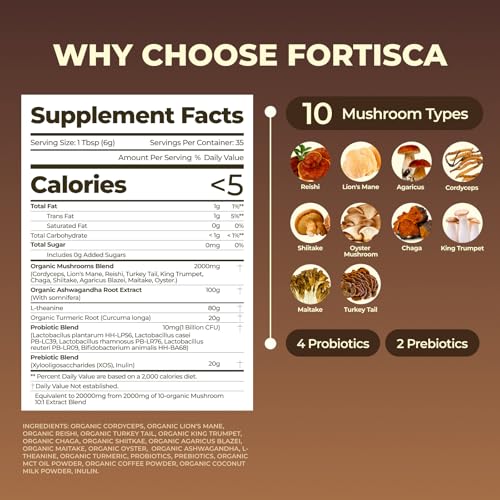 Café de Hongos 10 Variedades con Probióticos (Melena de León, Cordyceps, Cola de Pavo y Más), Suplemento Instantáneo de Ashwagandha para Energía y - imagen 2