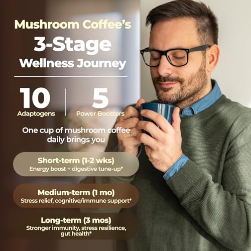 Café de Hongos 10 Variedades con Probióticos (Melena de León, Cordyceps, Cola de Pavo y Más), Suplemento Instantáneo de Ashwagandha para Energía y - imagen 4