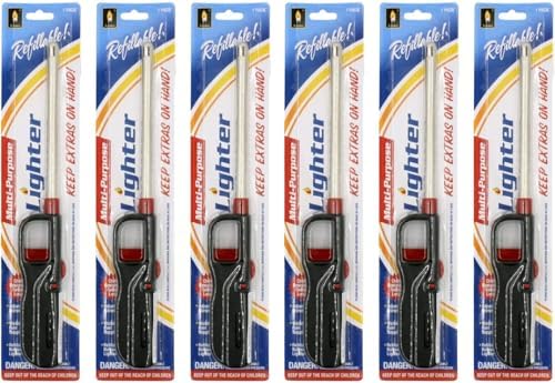 Paquete de 6 - Encendedor de Larga Duración Vezee Fuel Included para BBQ Handi Grill Click Flame - Refillable Butane Gas, Resistente al Viento, Rojo - imagen 1