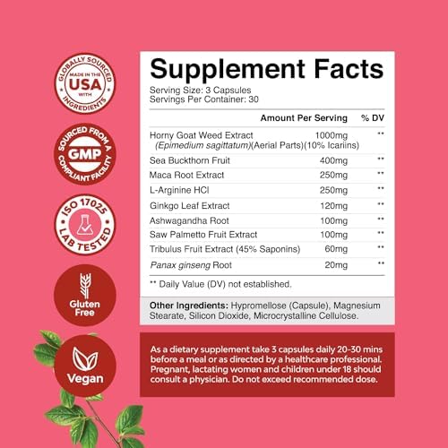 Horny Goat Weed para Mujeres - Suplemento Herbal Complejo para el Equilibrio Hormonal, Apoyo al Ánimo y Bienestar Femenino - Maca y Tribulus - imagen 3