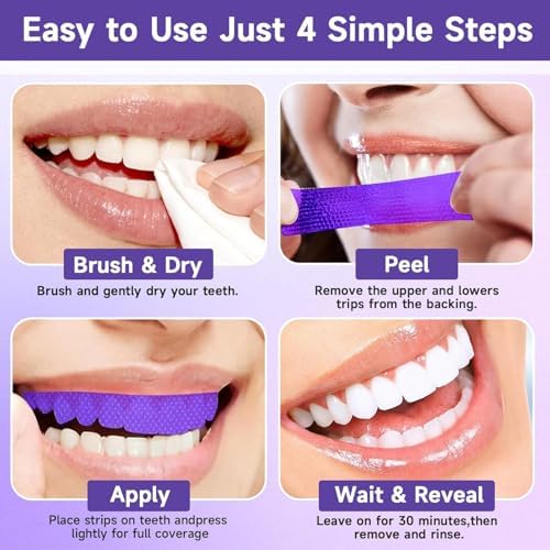 Tiras Blanqueadoras de Dientes Moradas para Dientes Sensibles, Parches de Cuidado Dental Diario, Eliminación Suave de Manchas - (7 piezas/Caja) - imagen 5