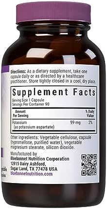 Suplemento de Potasio Bluebonnet Aspartato 99mg - Minerales Esenciales para el Equilibrio de Electrolitos - No GMO, Vegano, Kosher, Sin Gluten, Sin - imagen 2