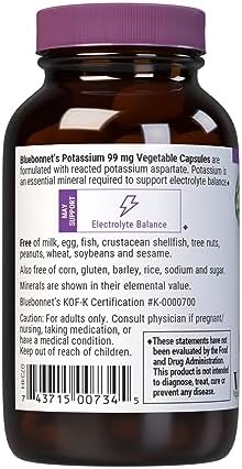 Suplemento de Potasio Bluebonnet Aspartato 99mg - Minerales Esenciales para el Equilibrio de Electrolitos - No GMO, Vegano, Kosher, Sin Gluten, Sin - imagen 3