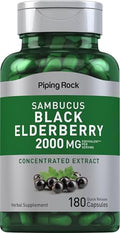 Cápsulas de Saúco Negro Piping Rock | 180 Unidades | Sambucus Nigra | Suplemento Sin OGM y Sin Gluten - imagen 1