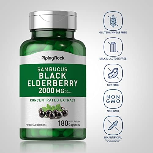 Cápsulas de Saúco Negro Piping Rock | 180 Unidades | Sambucus Nigra | Suplemento Sin OGM y Sin Gluten - imagen 3