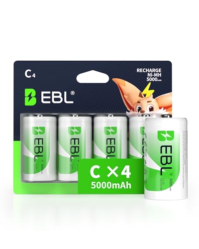 Baterías Recargables C EBL, 5000mAh Ni-MH Alta Capacidad, Paquete Nuevo de 4 Piezas - imagen 1