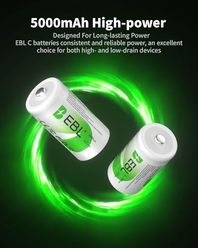 Baterías Recargables C EBL, 5000mAh Ni-MH Alta Capacidad, Paquete Nuevo de 4 Piezas - imagen 2