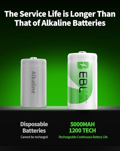 Baterías Recargables C EBL, 5000mAh Ni-MH Alta Capacidad, Paquete Nuevo de 4 Piezas - imagen 3