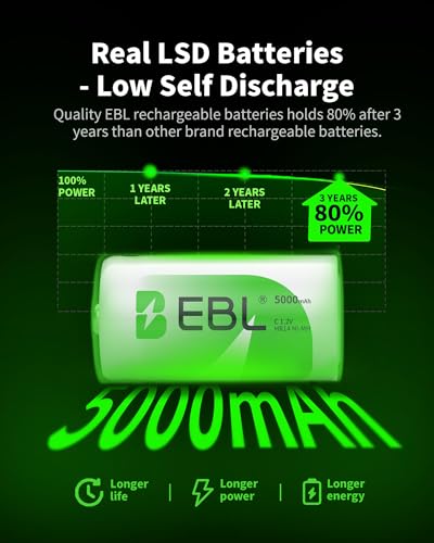 Baterías Recargables C EBL, 5000mAh Ni-MH Alta Capacidad, Paquete Nuevo de 4 Piezas - imagen 4