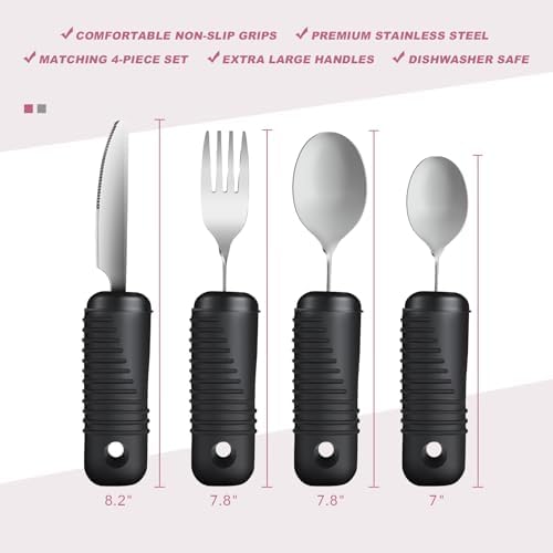 Utensilios Adaptativos YPCBYNBS, Cubiertos de Fácil Agarre, Cuchara, Cuchillo y Tenedor Flexibles para Personas Mayores y con Temblor, Set de 4 Piezas - imagen 2