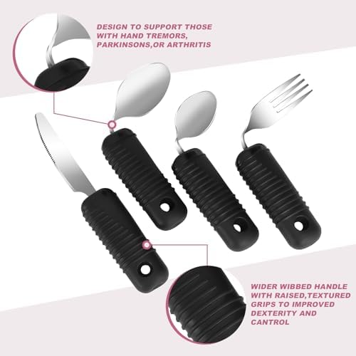 Utensilios Adaptativos YPCBYNBS, Cubiertos de Fácil Agarre, Cuchara, Cuchillo y Tenedor Flexibles para Personas Mayores y con Temblor, Set de 4 Piezas - imagen 3