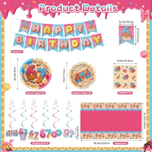 Decoraciones para Fiesta de Cumpleaños 6 y 7 Años, Incluye Platos de Papel, Servilletas, Banner, Espirales Colgantes y Mantel para Niños y Niñas - imagen 2