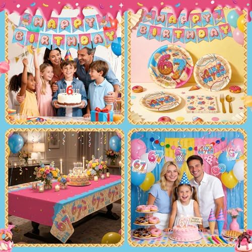 Decoraciones para Fiesta de Cumpleaños 6 y 7 Años, Incluye Platos de Papel, Servilletas, Banner, Espirales Colgantes y Mantel para Niños y Niñas - imagen 5