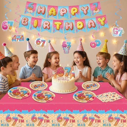 Decoraciones para Fiesta de Cumpleaños 6 y 7 Años, Incluye Platos de Papel, Servilletas, Banner, Espirales Colgantes y Mantel para Niños y Niñas - imagen 7