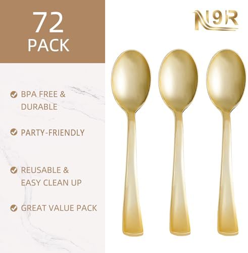 Cucharas de Plástico Doradas N9R - 72 Piezas, Resistente y Desechable para Fiestas, Bodas y Cenas - imagen 2