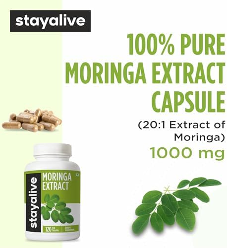 Cápsulas de Moringa STAY ALIVE 1000mg, Extracto 20:1, 120 Píldoras, Superalimento Verde, 100% Puro, Suplemento Natural, Sin OGM y Sin Gluten, 2 Meses - imagen 3