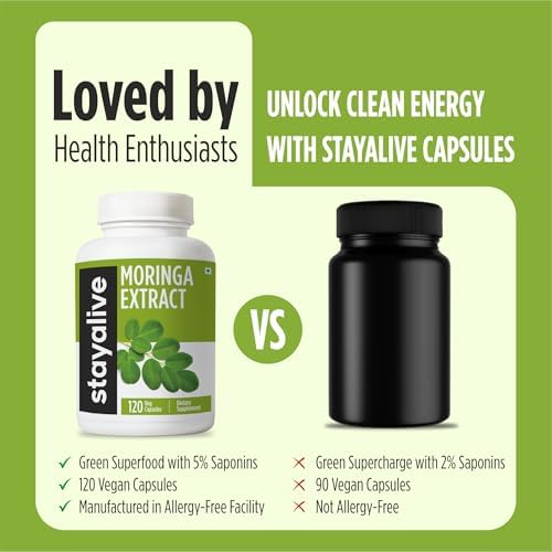 Cápsulas de Moringa STAY ALIVE 1000mg, Extracto 20:1, 120 Píldoras, Superalimento Verde, 100% Puro, Suplemento Natural, Sin OGM y Sin Gluten, 2 Meses - imagen 4