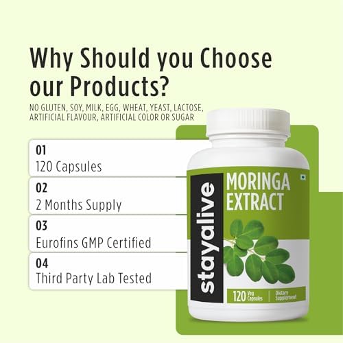 Cápsulas de Moringa STAY ALIVE 1000mg, Extracto 20:1, 120 Píldoras, Superalimento Verde, 100% Puro, Suplemento Natural, Sin OGM y Sin Gluten, 2 Meses - imagen 5