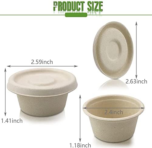 Vmiapxo 100 Sets de Vasitos de Fibra de Bagazo de 2oz con Tapa, Contenedores Desechables Compostables para Salsas y Degustación de Snacks - imagen 2
