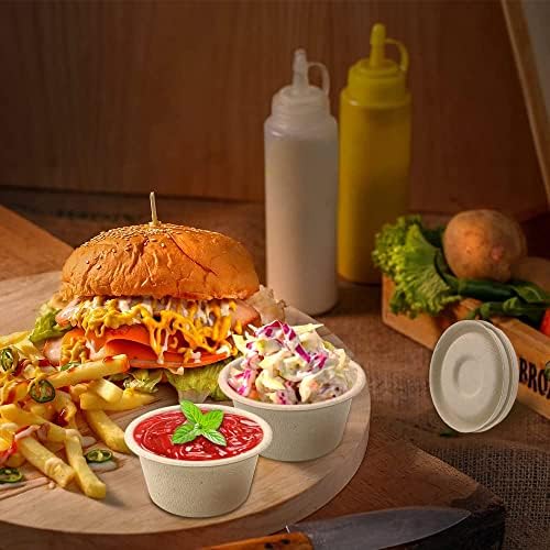 Vmiapxo 100 Sets de Vasitos de Fibra de Bagazo de 2oz con Tapa, Contenedores Desechables Compostables para Salsas y Degustación de Snacks - imagen 5