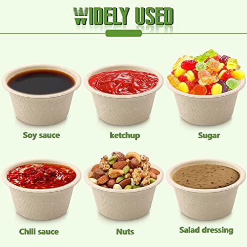 Vmiapxo 100 Sets de Vasitos de Fibra de Bagazo de 2oz con Tapa, Contenedores Desechables Compostables para Salsas y Degustación de Snacks - imagen 8