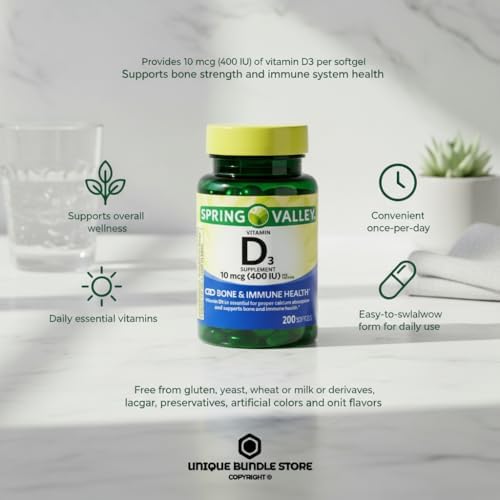 Vitamina D3 10 mcg (400 UI), 200 Gelatinas Blandas - Suplemento Dietético (Paquete de 1) - imagen 3