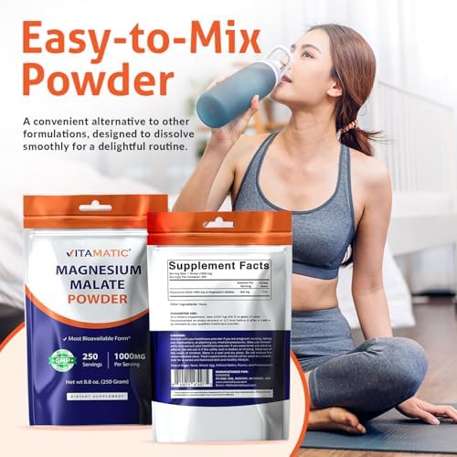 Vitamatic Magnesio Malato 1000mg por Porción, Apoya la Salud Muscular, Articular y Cardiaca, 250 Gramos - 250 Porciones - imagen 3