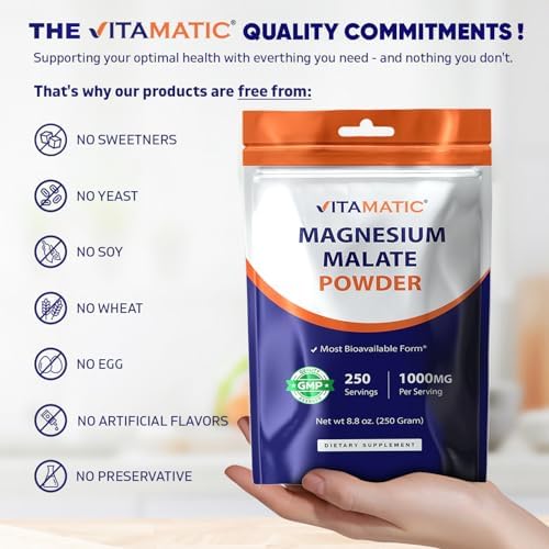 Vitamatic Magnesio Malato 1000mg por Porción, Apoya la Salud Muscular, Articular y Cardiaca, 250 Gramos - 250 Porciones - imagen 6