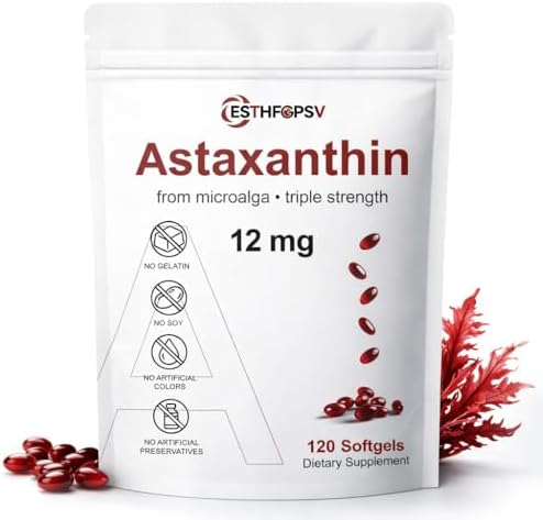 Suplemento Antioxidante ESTHFGPSV Premium Astaxantina 12mg con Vitamina E – 120 Softgels, Suministro para 4 Meses, Fuente de Microalgas, Apoya la - imagen 1