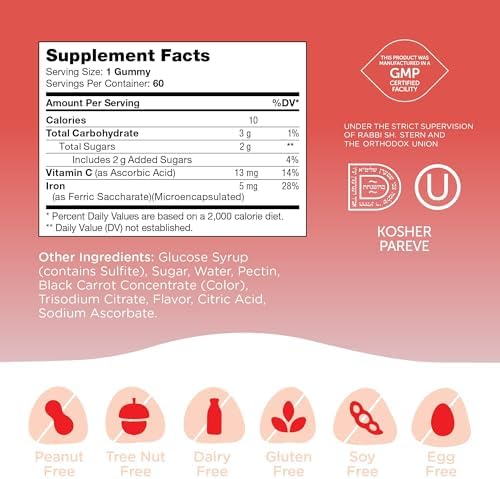 Gomitas de Hierro Zahler con Vitamina C - Suplemento Kosher para Mujeres, Hombres y Niños - Fácil de Digerir - 60 Unidades - imagen 6