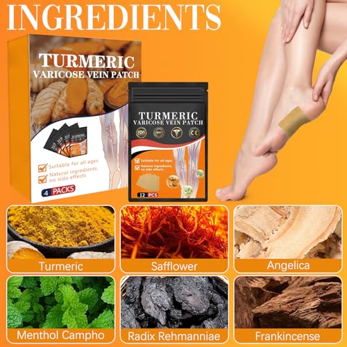Parches Wanban de Cúrcuma para Varices - 48 Piezas, Tratamiento Natural para Piernas y Arañas Vasculares - imagen 7
