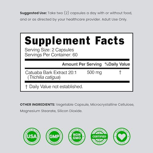 Extracto de Corteza de Catuaba 10,000mg por Porción (120 Cápsulas) - Aumenta Energía y Resistencia - Hecho en EE. UU. - Sin Gluten y No Transgénico - - imagen 6