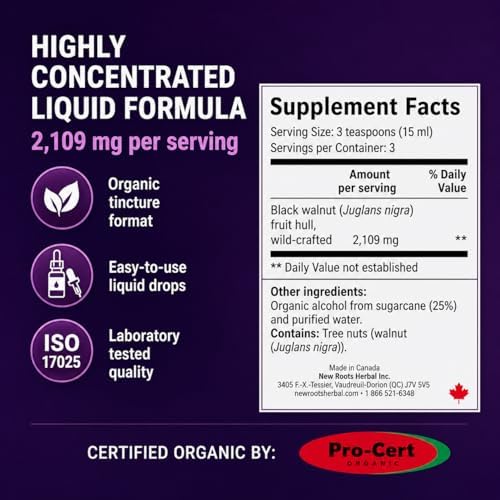 Tintura de Cáscara de Nuez Negra Silvestre | Gotas Líquidas Orgánicas (50 ml) | Suplemento Herbal Concentrado para Detox y Limpieza (2109 mg/Porción) - imagen 6