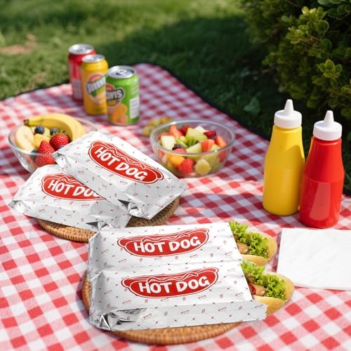 Suwimut 200 Piezas de Papel Aluminio para Hot Dogs, 9.5 x 3.5 Pulgadas, Fundas Desechables Resistentes a Grasas para Fiestas, Comida Rápida y BBQ - imagen 7