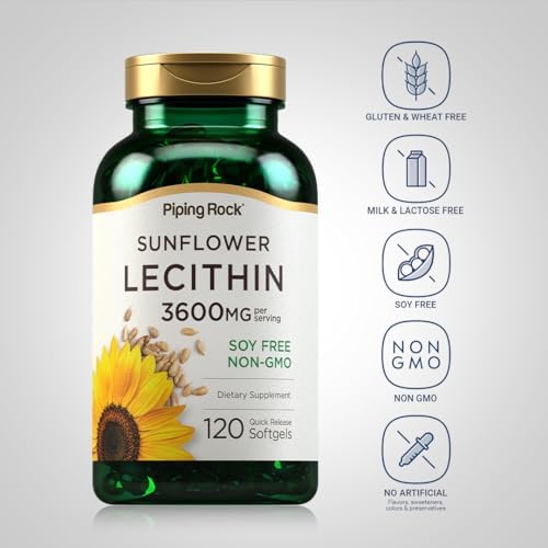 Cápsulas de Lecitina de Girasol Piping Rock | 3600 mg | 120 Píldoras | Ricas en Fosfatidilcolina | Sin Soja, No OGM, Sin Gluten - imagen 3