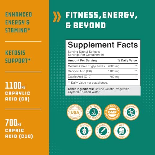 Cápsulas de Aceite MCT C8 - Suplemento de Triglicéridos de Cadena Media con Aceite de Coco para Esculpir el Cuerpo, Energía y Resistencia - Keto para - imagen 3