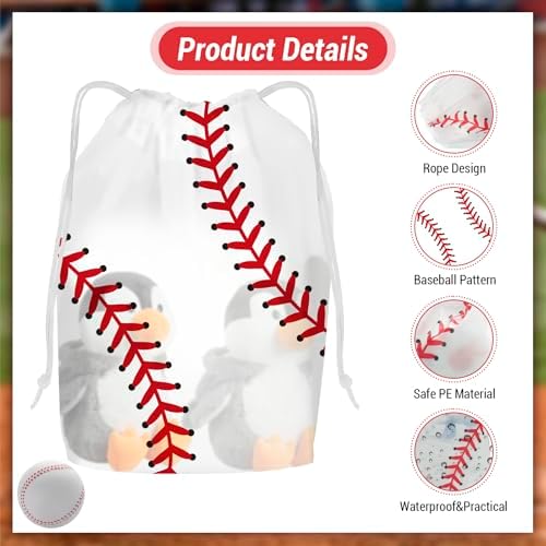 Paquete de 50 Bolsas de Merienda de Béisbol con Cuerda para Fiesta, Bolsas de Regalo Translúcidas de Béisbol, 7.08 x 9.84 Pulgadas, Suministros para - imagen 3