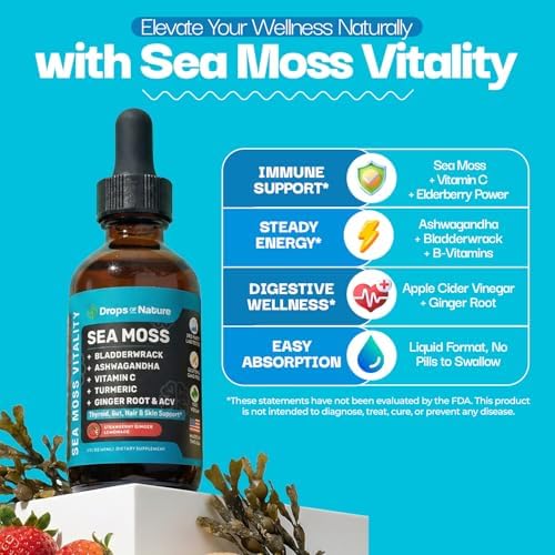 Gotas Líquidas de Ashwagandha y Cúrcuma - Vitamina C, Musgo Marino, Vinagre de Manzana, Bladderwrack - Gotas Veganas para Bienestar Integral y - imagen 2