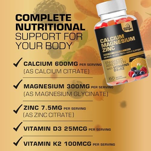 Gomitas de Calcio, Magnesio y Zinc para Niños y Adultos - Absorción Mejorada con Vitamina D3 y K2 - Sin Azúcar, Sin Gluten, Veganas - imagen 3
