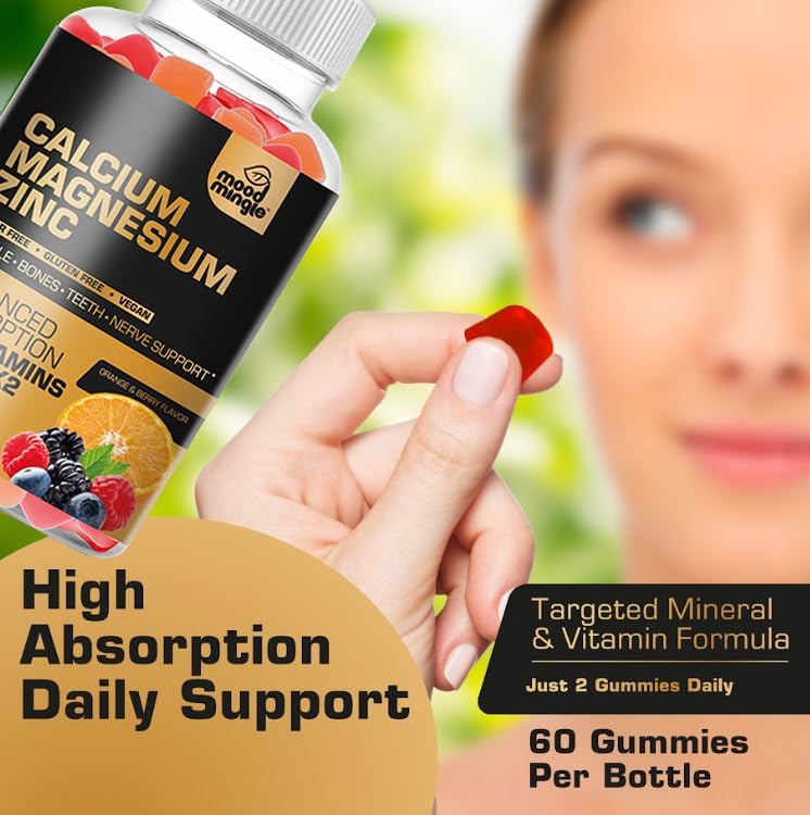 Gomitas de Calcio, Magnesio y Zinc para Niños y Adultos - Absorción Mejorada con Vitamina D3 y K2 - Sin Azúcar, Sin Gluten, Veganas - imagen 6
