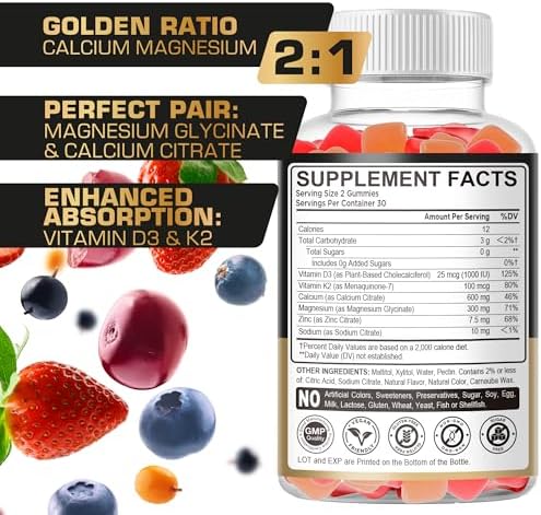Gomitas de Calcio, Magnesio y Zinc para Niños y Adultos - Absorción Mejorada con Vitamina D3 y K2 - Sin Azúcar, Sin Gluten, Veganas - imagen 7